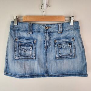 Z. Cavaricci VTG 90s Y2K Micro Mini Denim Skirt Size 7 Blue Cargo Pockets